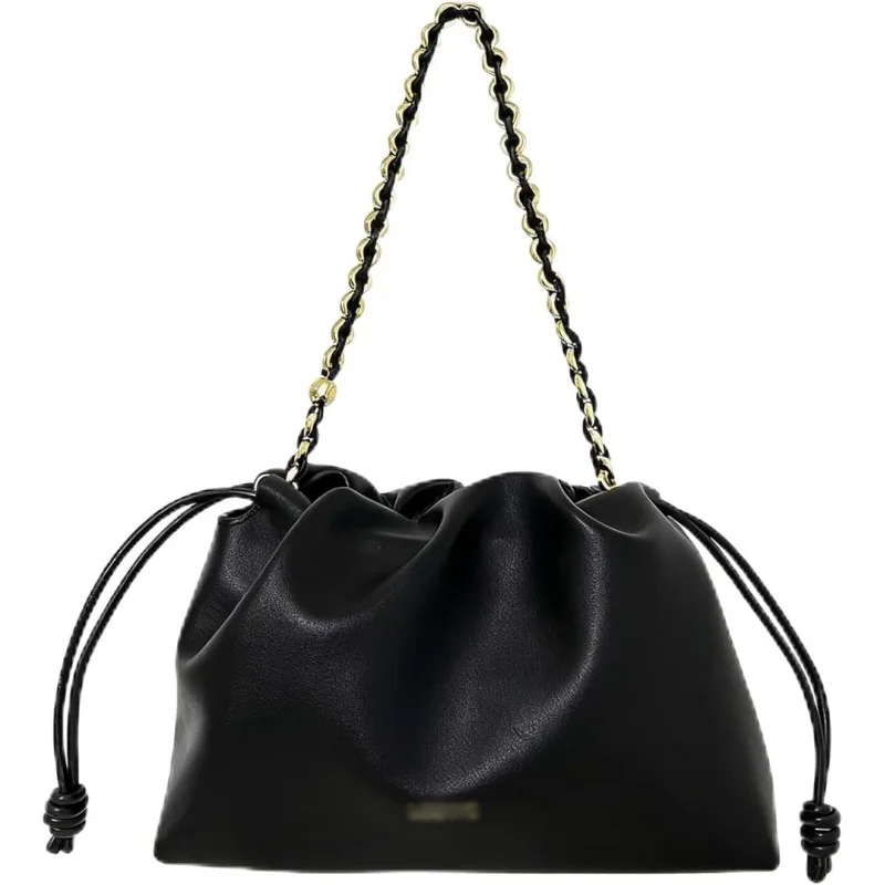 

Leather Drawstring - Designer Shoulder Bag - Trendy Bucket Bags for Women - with Chain and Crossbody Strap(Black)