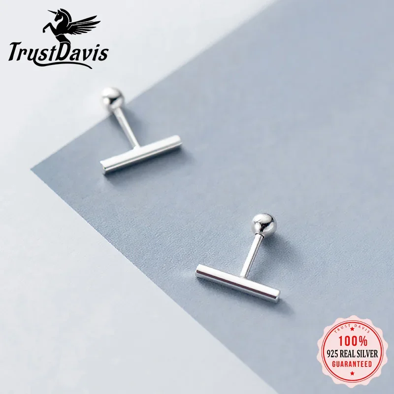 Trustdavis Real 925 Sterling Silver Stick Screw Stud Earrings For Women Children Baby Girls Kids Mini Minimalist Jewelry DA45