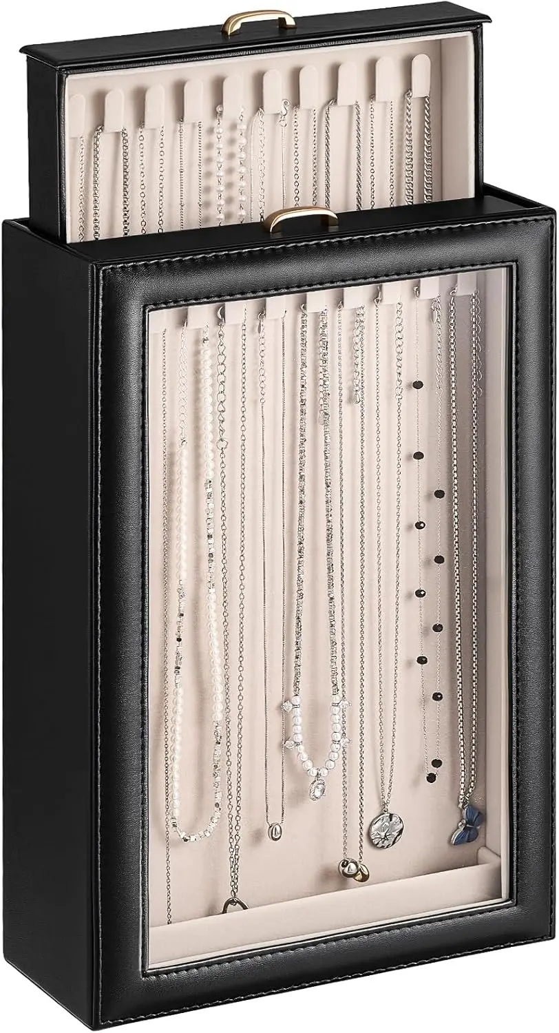 

Коробка-органайзер для ожерелья, 2-слойные коробки для хранения ювелирных изделий с прозрачной крышкой для ожерелья, витрина для ожерелья без спутывания