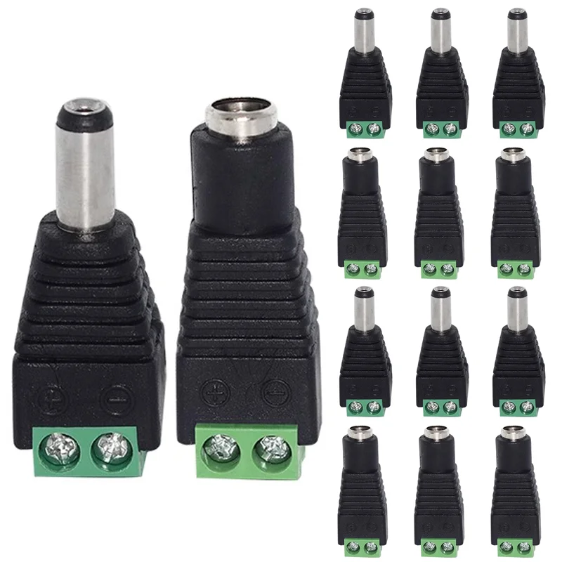 5PCS Cameras 2.1mm x 5.5mm Male Female DC Power Plug 5.5*2.5mm Plug Jack Adalug Jack Adapter Connector Male Plug Socket green