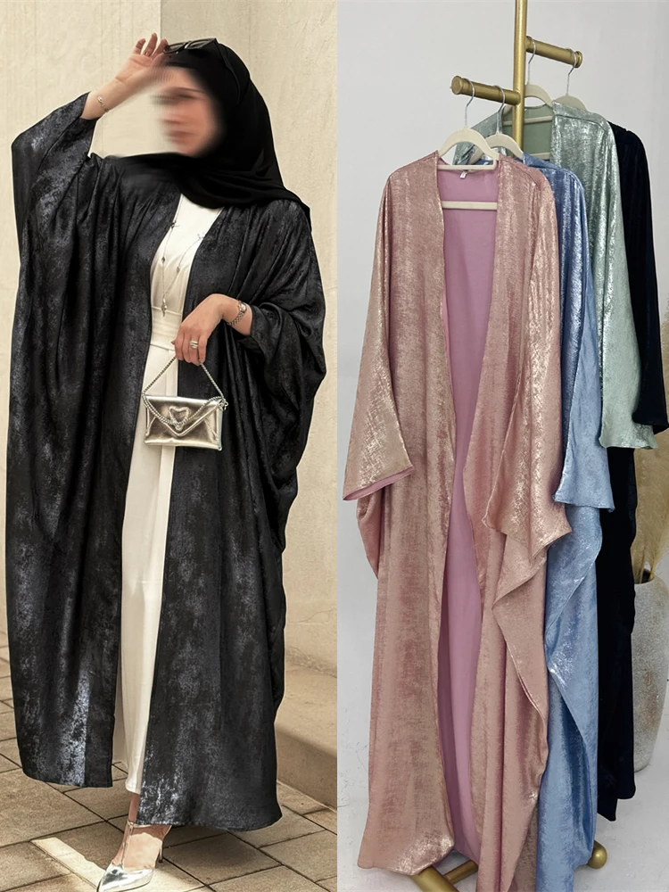 Eid-Robe musulmane de luxe en satin pour femme, kimono à ailes de chauve-souris, caftan de Dubaï, Kebaya, Islam, modeste