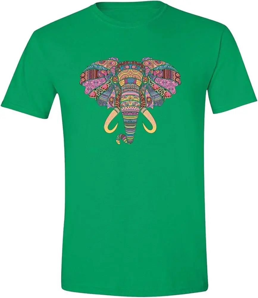 Men's Elephant Head Tusk Pink Tribal Animal Crewneck Short Sleeve T-Shirt Y2K tops Unisex Summer Short Sleeve