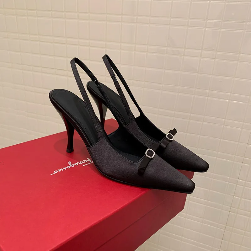 

MKKHOU Fashion Pumps New High Quality Silk Square Head Open Heels High Heels Modern Sandals Women's Dress Banquet Women's Shoes