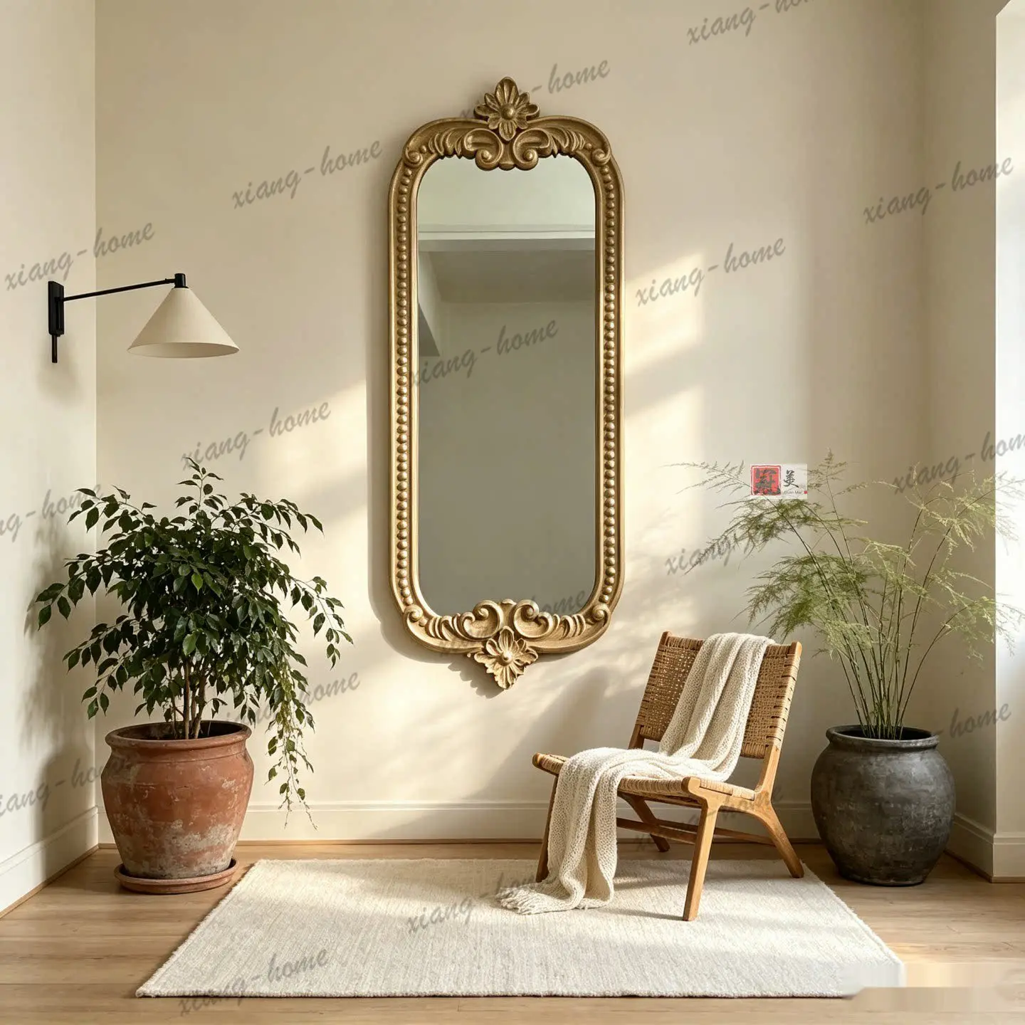 PG European retro French floor-to-ceiling mirror wall-mounted European wall-mounted carved cloakroom fitting mirror