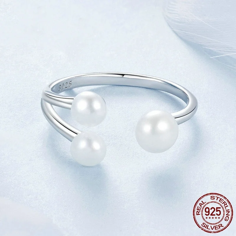 New elegant water Open-end pearl ring Gentle and elegant 925 Sterling silver ring jewelry for women,a birthday gift.