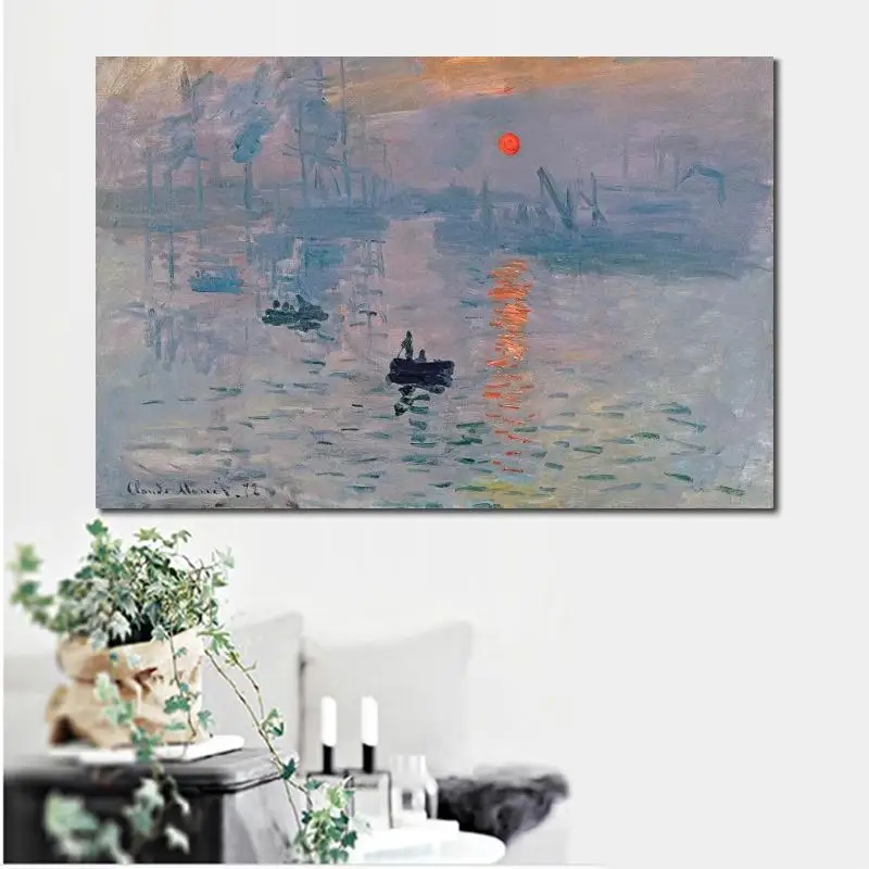 

Handmade Claude Monet Oil Painting Sunrise Landscape Impressionist Canvas Art for Living Room Wall Decor High Quality Large