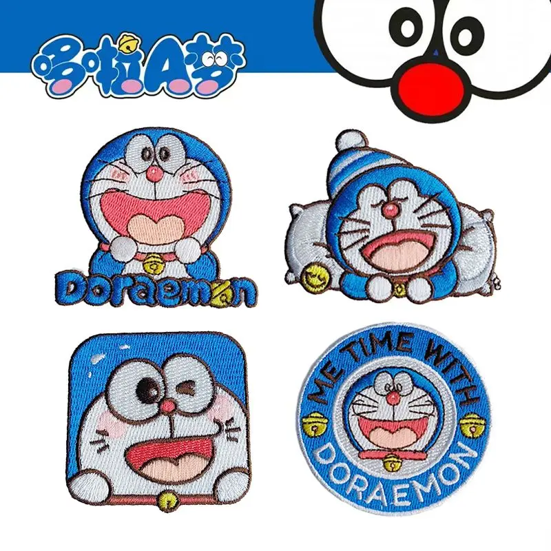 Cartoon Doraemon Embroidered Cloth Patches, Clothing & Bag Decor Stickers Down Jacket Hole Repair Patches