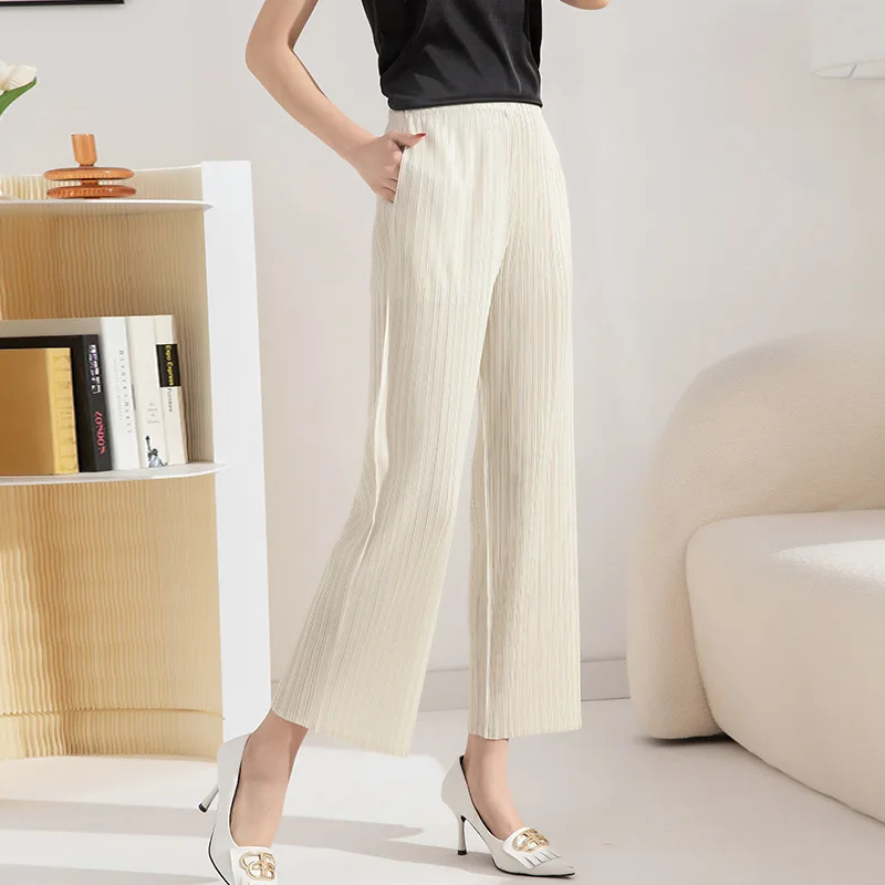 

New fabric pleated casual spring/summer high waisted fashionable versatile drape feeling slimming straight leg pants [20230092]