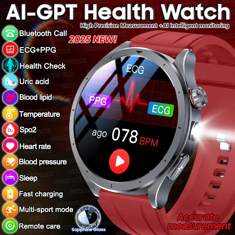 

2025 New Precise Detection Health SmartWatch Men Women ECG+PPG Blood Pressure lipids Uric Acid Body Analysis Chat GPT Smartwatch
