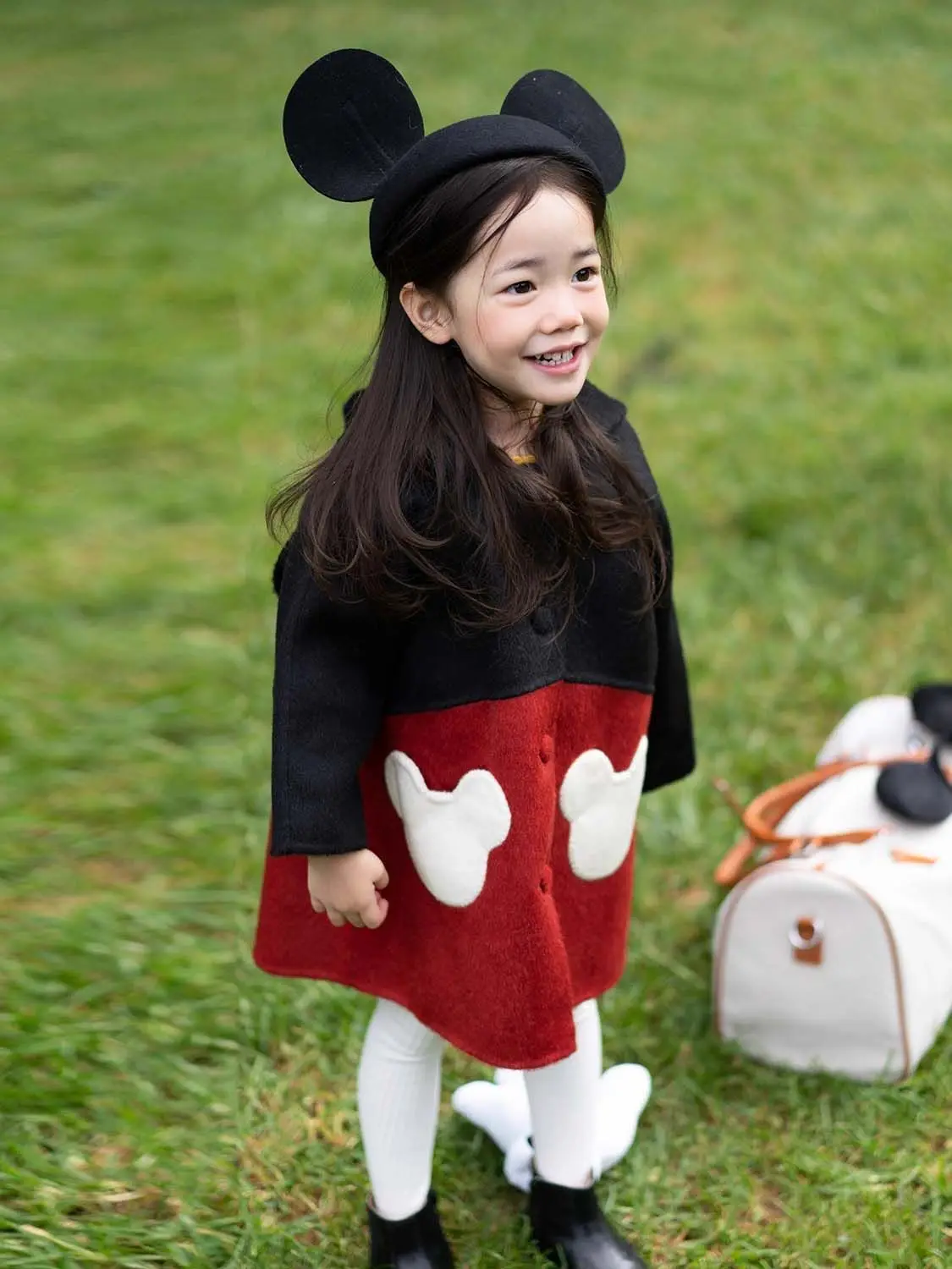 Winter New Cute Disney Cartoon Mickey Double Sided Hooded Woolen Coat Color Block Single Breasted Warm Long Coat