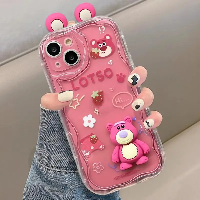 Lotso 3D Bear Ear Doll Cute Case For Samsung Galaxy S24 Ultra S23 A06 A55 A35 A34 A54 A53 A52 Cover Couqe Soft Silicone Transp