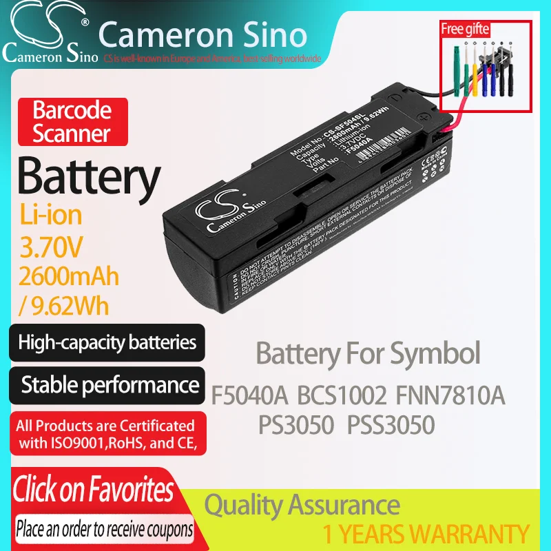 CameronSino Battery for Symbol F5040A PS3050 BCS1002 FNN7810A PSS3050 fits Symbol F5040A Barcode Scanner battery 2600mAh 3.70V