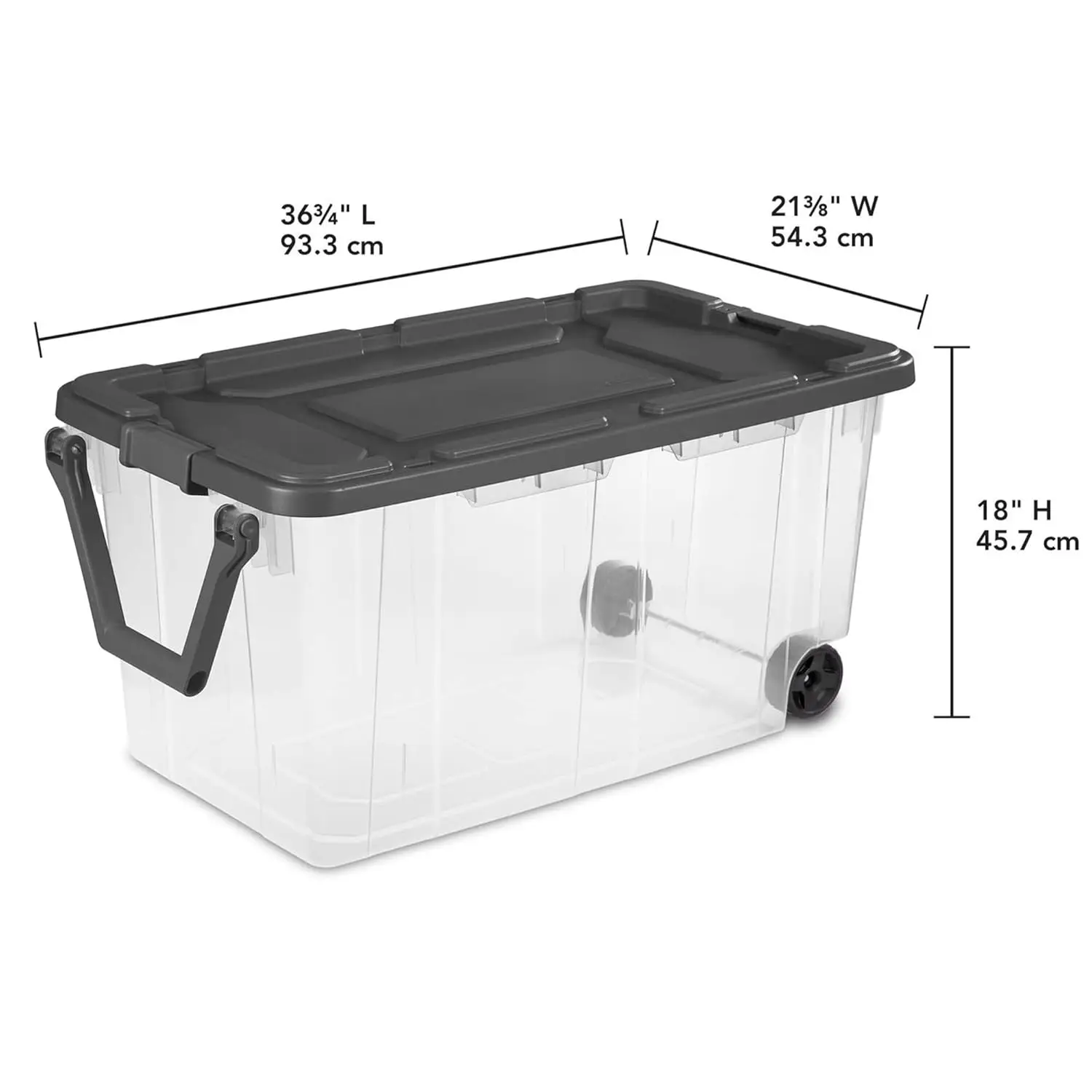 Storage Bin Container for Home, Garage, and Camping, 2-Pack, Clear Base & Gray Lid