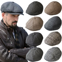 Vintage  Caps Men Women Berets Hat Classic Plaid Stripe Beret Winter Cotton Flat Cap British Painter Hats Herringbone Hat