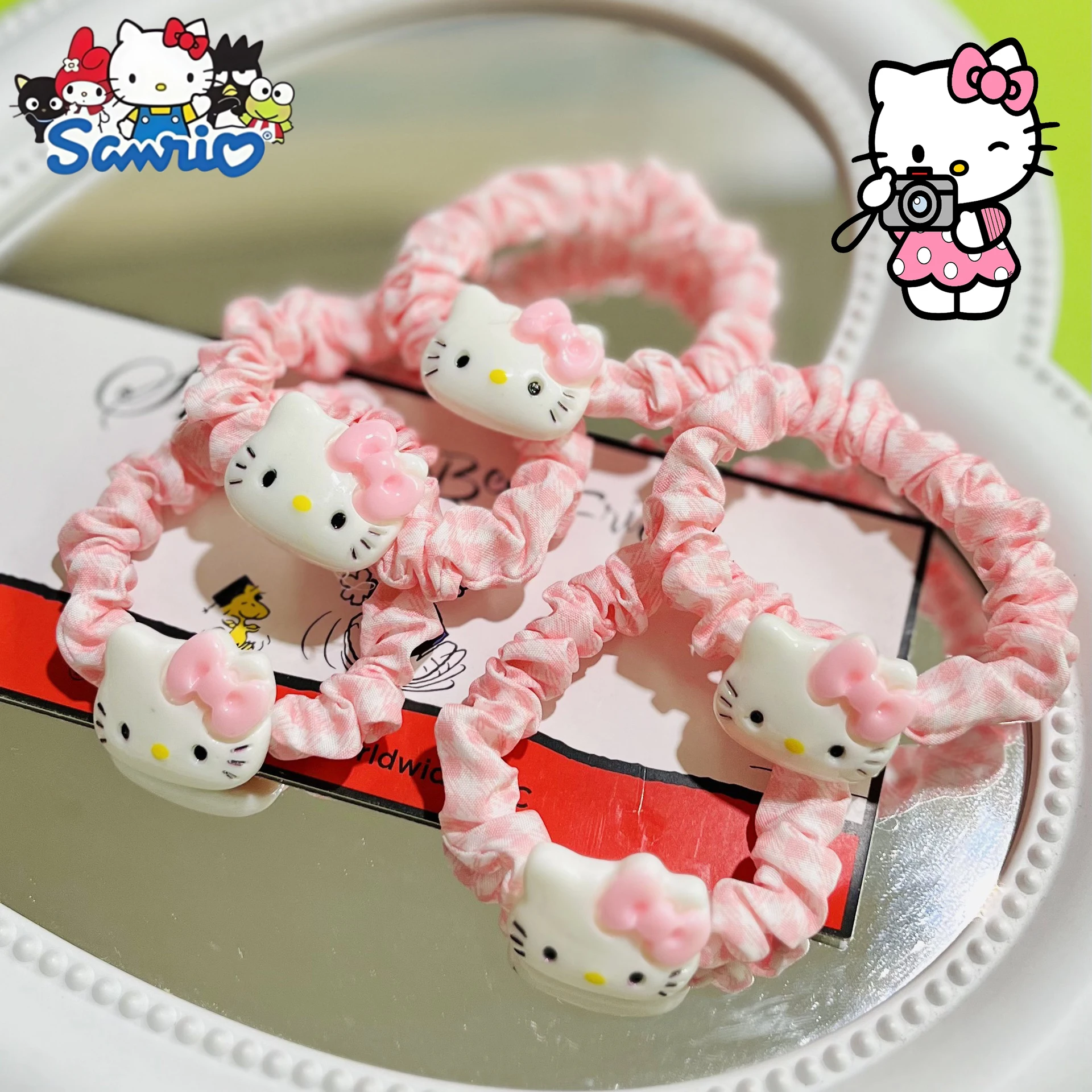3/5 قطعة أنيمي الوردي ل مرحبا كيتي العلاقات الشعر سانريو إكسسوارات الشعر عالية المرونة رباط شعر الفتيات الاطفال اللعب الشعر التعادل الهدايا