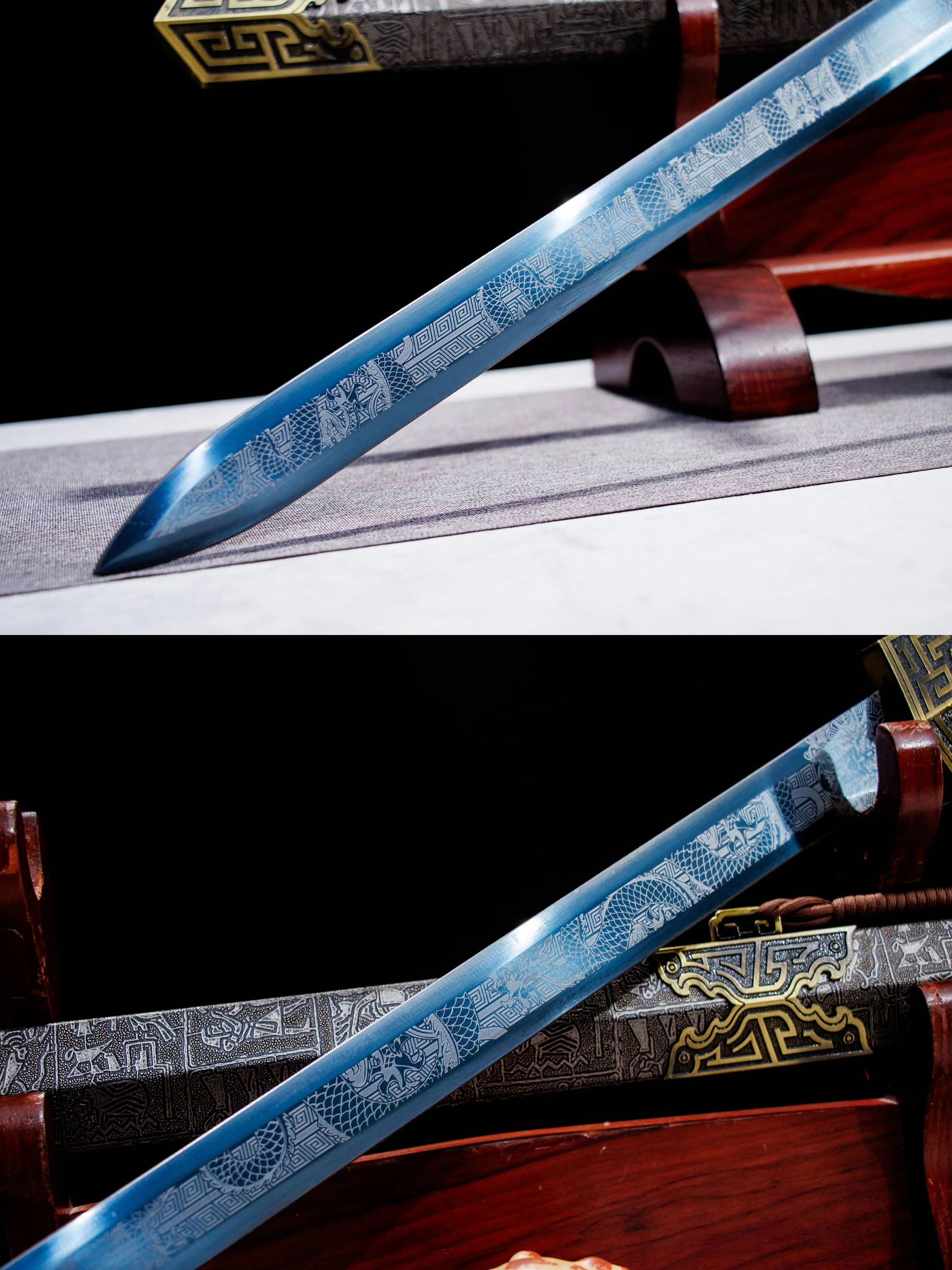 Medieval Chinese Kung Fu blue dragon sword battle preparation Samurai sword full tang Katana Ninja Martial arts enthusiast