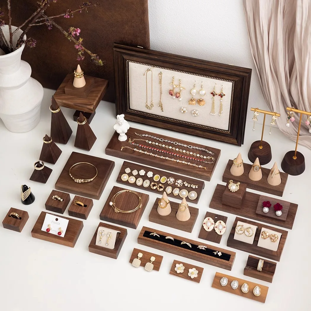 

Серьги из орехового дерева, ожерелье, кольцо-органайзер, держатель с выдвижным ящиком, столешница, витрина магазина для бутиковой кабины для прямой трансляции