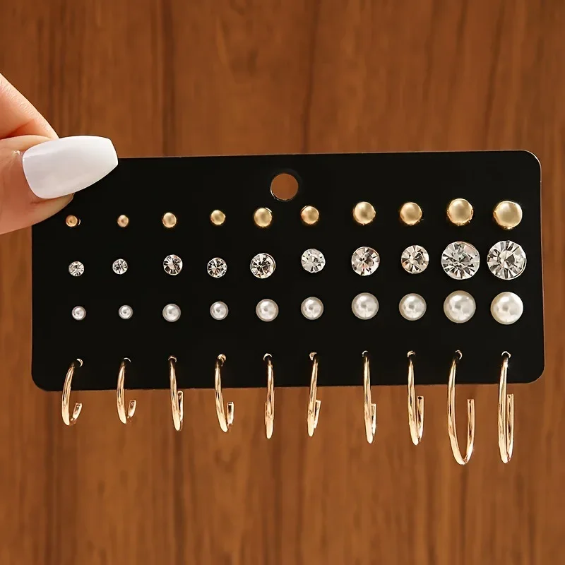 20 Pairs of Fashionable Pearl Zircon Simple Gold and Silver Dual Color Women's Earring Set Suitable for Daily Wear Jewelry Gifts
