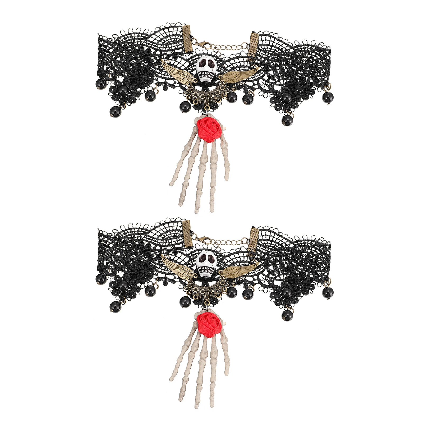 

2Pcs Skull Claw Necklace Retro Halloween Clavicle Chain Girls Accessories Party Choker Lace Design Elegant Gift
