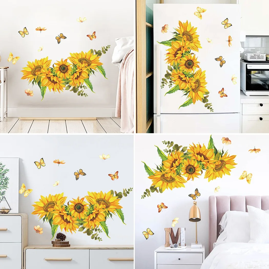 1 Set Of Wall Stickers 30*60cm Sunflower Butterfly Plant Home Living Room Bedroom Decoration  Wall Sticker In Stock