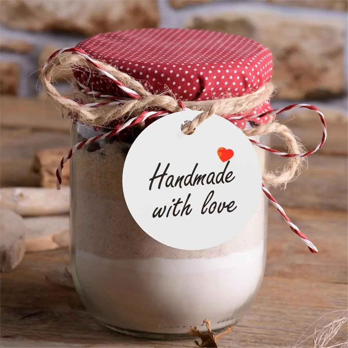 200Pcs Handmade with Love Tags, White Paper Gift Labels with Twine String 1.2