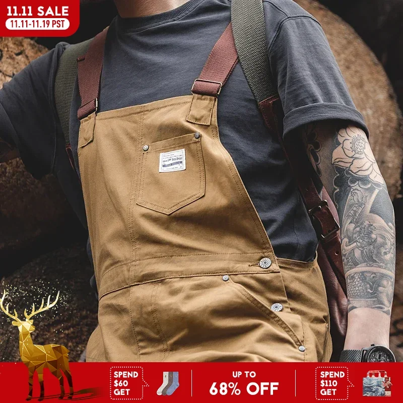 

Винтажные комбинезоны цвета хаки Maden, мужская мешковатая рабочая одежда, комбинезон с карманами, рабочие брюки-карго, прямые брюки большого размера на осень