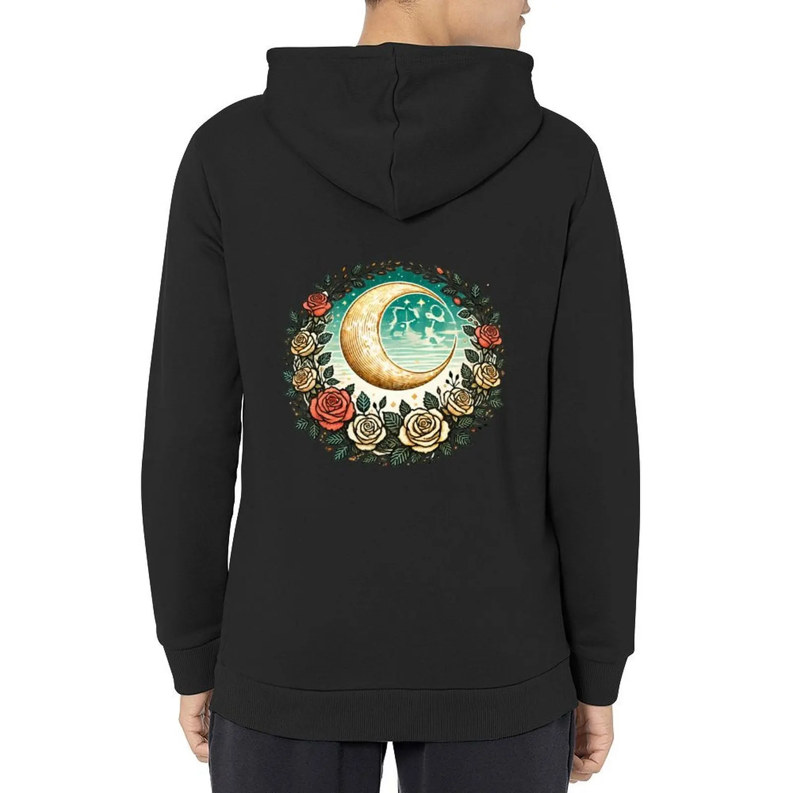 

Vintage Rose Moon Hoodie korean autumn clothes korean style clothes clothes for men anime big size hoodie