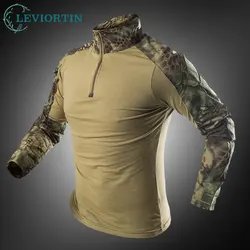 Men's Outdoor Sports Training Long Sleeve T-shirt Breathable Durable Patchwork Workwear Tops Fishing Hunting Paintball T Shirts