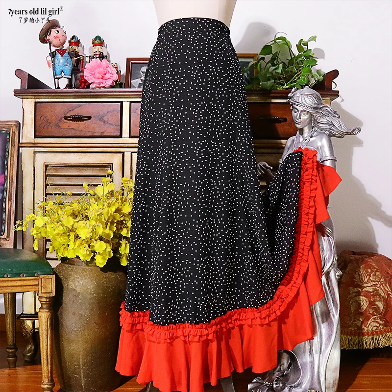 Spanish Dance Dress Flamenco Practice Skirt Multilayer Wear WomenFishtail  DTT39