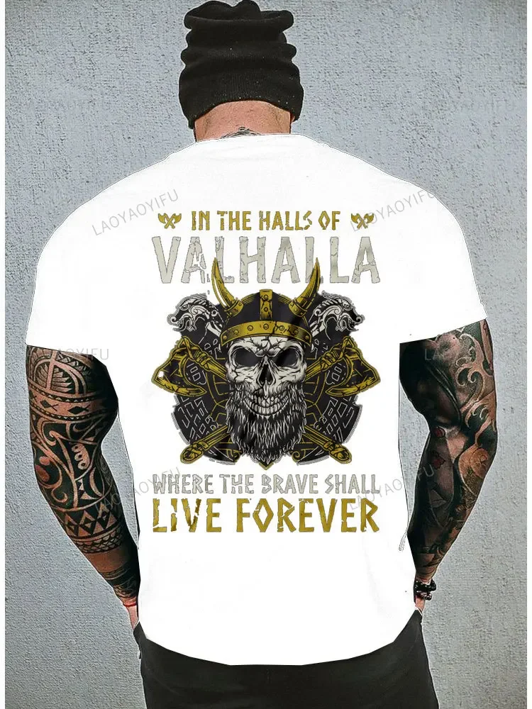 Victory or Valhalla Viking Classic T-shirt Men Short Sleeve ViKing Legend T-Shirt Retro Classic cotton Tee Valhalla Odin Tops