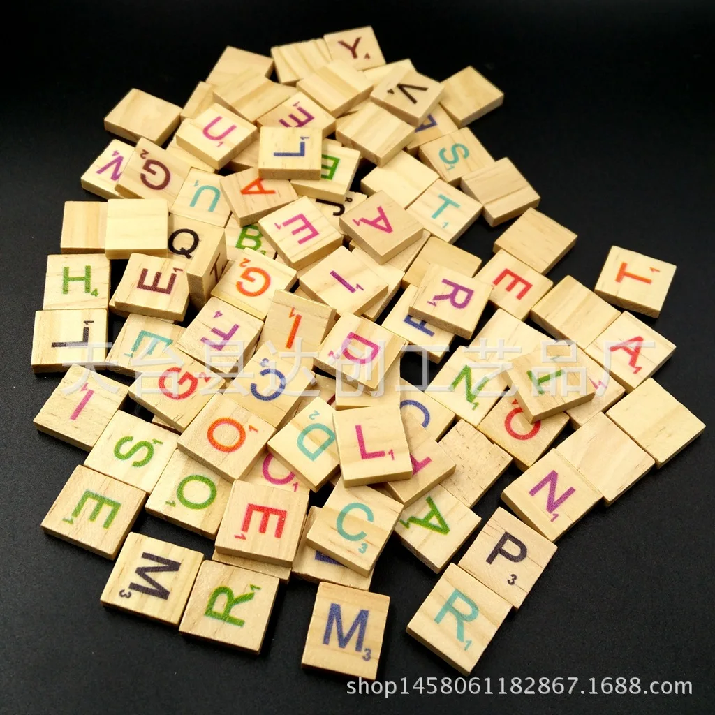 

26 English alphabet colored pine squares, children's early education puzzle game alphabet wood chips 100 pcs/bag