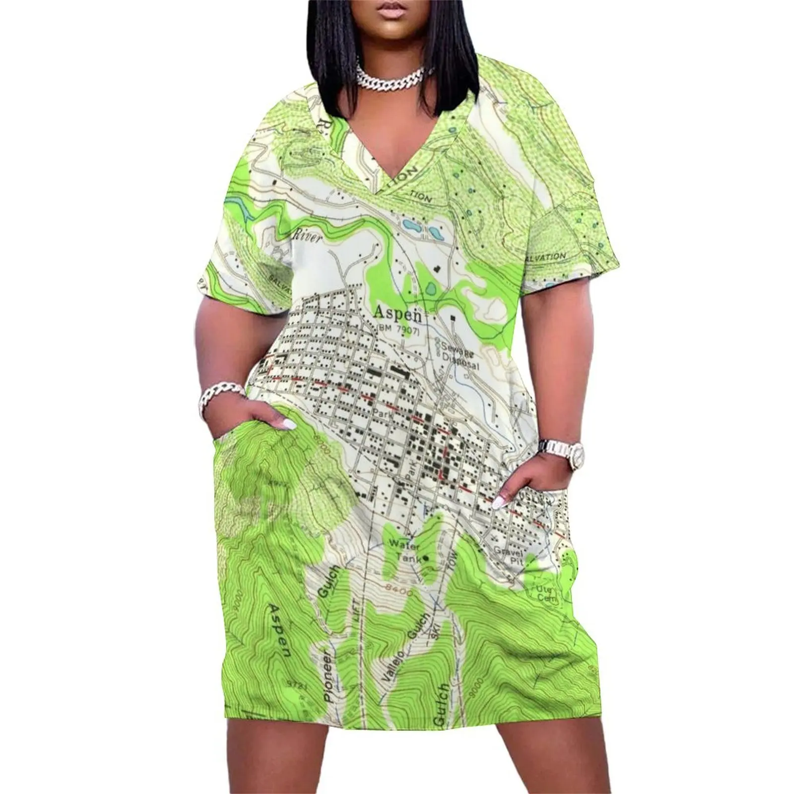 

Vintage Map of Aspen Colorado (1960) Loose Pocket Dress Long veiled dresses dress women summer