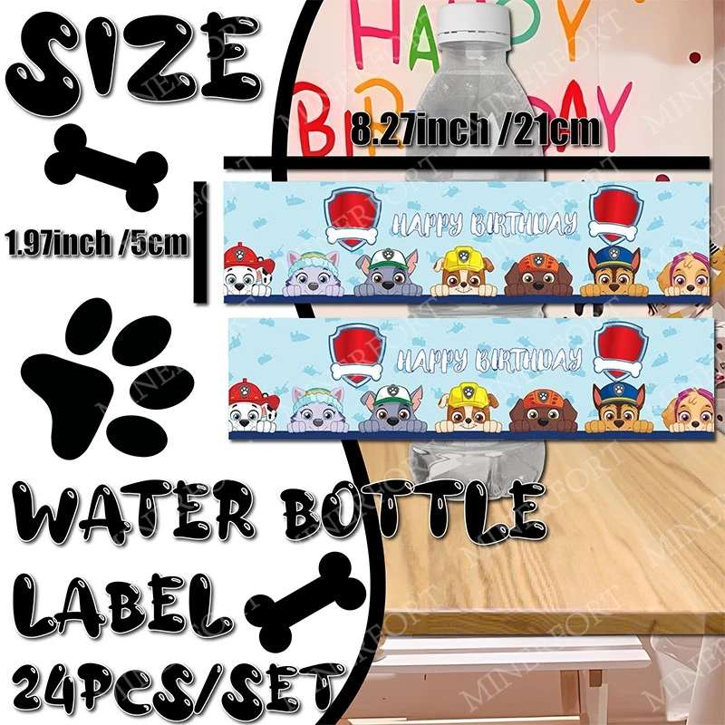 Paw Patrol Water Bottle Label Cute Self-adhesive Stickers Bright  Color Disposable Decoration Boys Girls Birthday Party Supplies