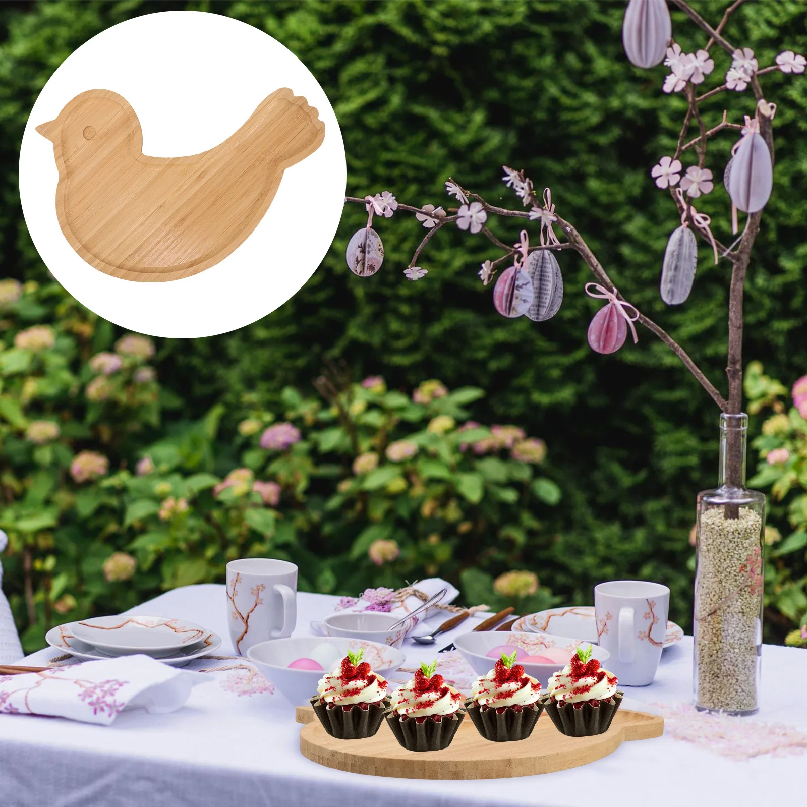

Easter Bird Bamboo Serving Tray Food Display Snack Organizer Decorative Plate Charcuterie Board Party Table Centerpiece