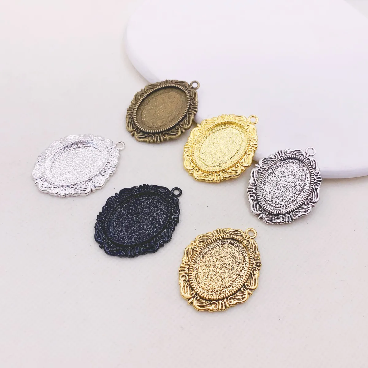 Onebeading – Cabochons ovales en verre, 18x25mm, 5 pièces, Base de pendentif, plateau vide, accessoires de bricolage, 29x40mm, K06342