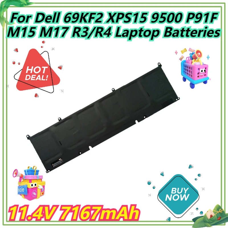 

11.4V 7167mAh For Dell 69KF2 XPS15 9500 P91F M15 M17 R3/R4 Laptop Batteries