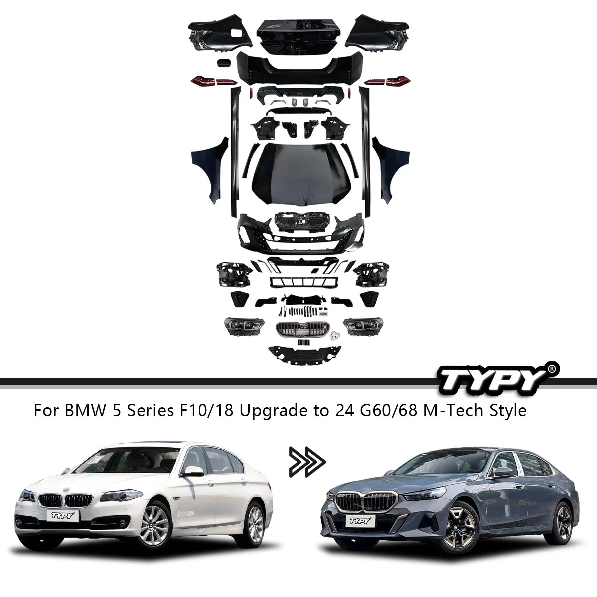 Комплект кузова TYPY нового дизайна для BMW 5 серии F10/18 2011-2017, обновление до 2024 G60/68 M-Tech, полный комплект кузова, система деталей