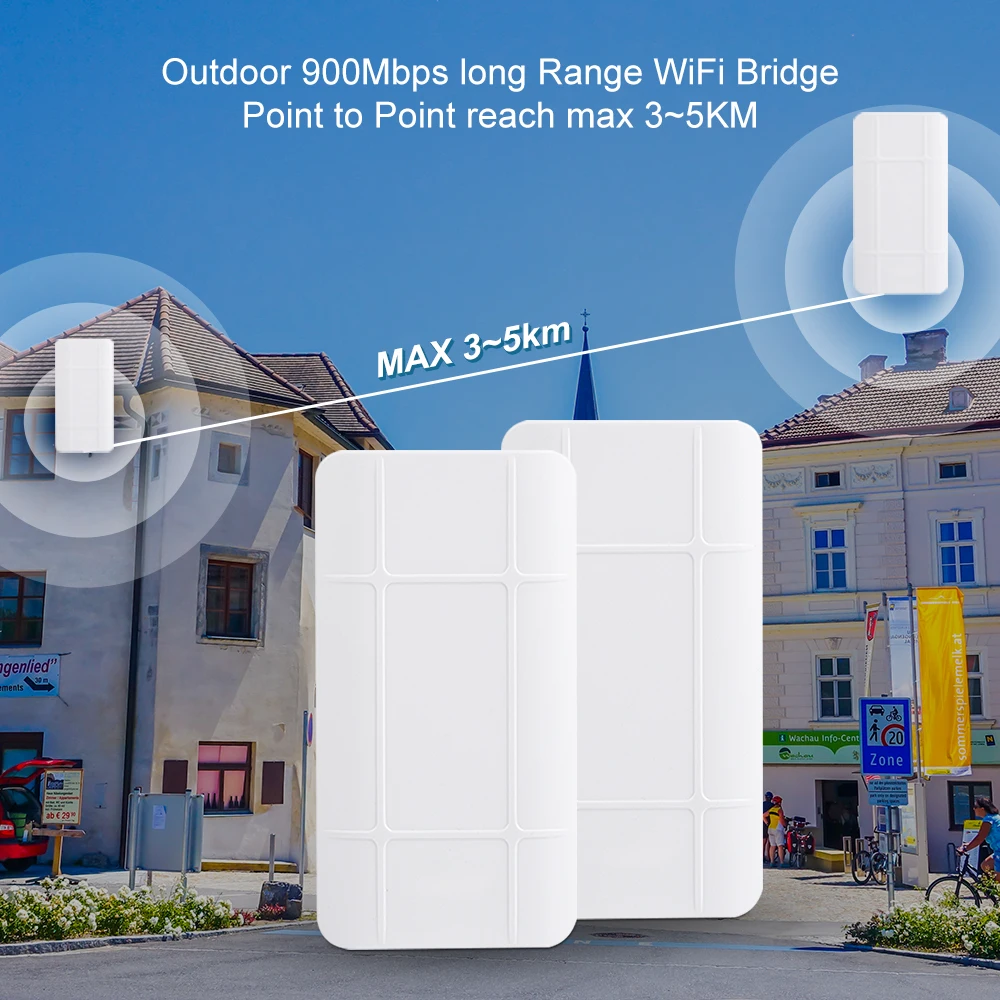 EDUP 5.8GHz Router Bridge 900Mbps Wireless Access Point Long Range 3-5KM LED Display No Setting Network Bridge POE Power Supply