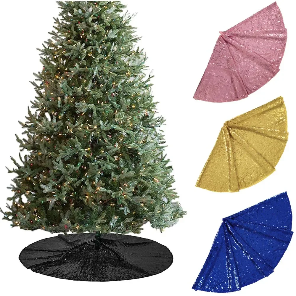 Holiday Tree Skirt Elegant Sequins Christmas Tree Skirt Shiny Vibrant Color Xmas Tree Mat for Festive Home Party Decorations