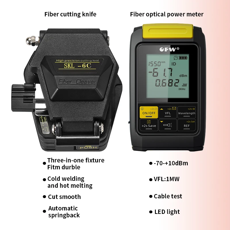 Imagem -04 - Ftth Fibra Óptica Tool Kit Faca de Corte de Fibra Kevlar Tesoura Medidor de Potência Óptica 10mw Visual Fault Locator Fc6s