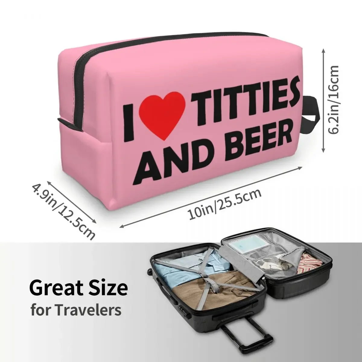 Custom I Heart Titties และเบียร์ Travel กระเป๋าเครื่องสําอางสําหรับผู้หญิงเครื่องสําอางค์แต่งหน้า Lady Beauty Storage Dopp ชุด