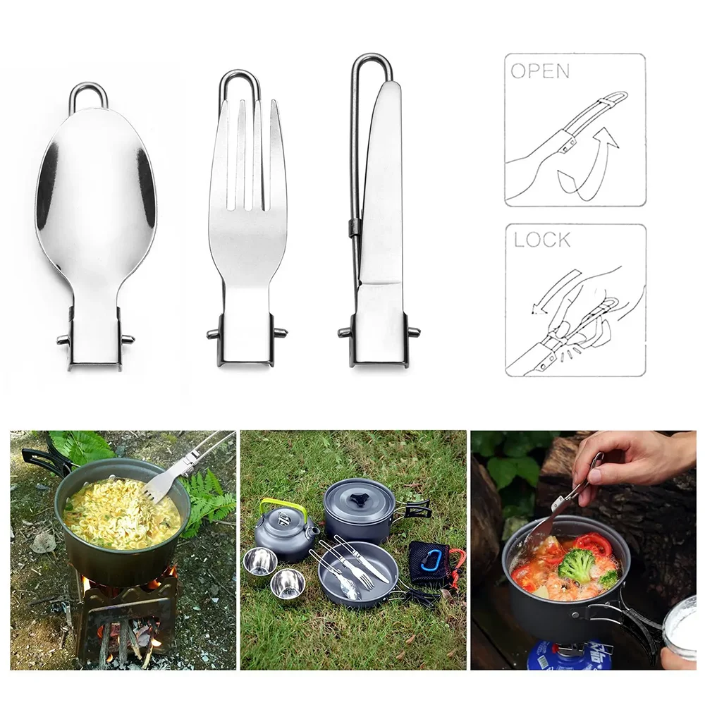 Camping Foldable Fork Knife Spoon Set Outdoor Camp Picnic Slice Tableware Tourist Cooking Equipment Supplies