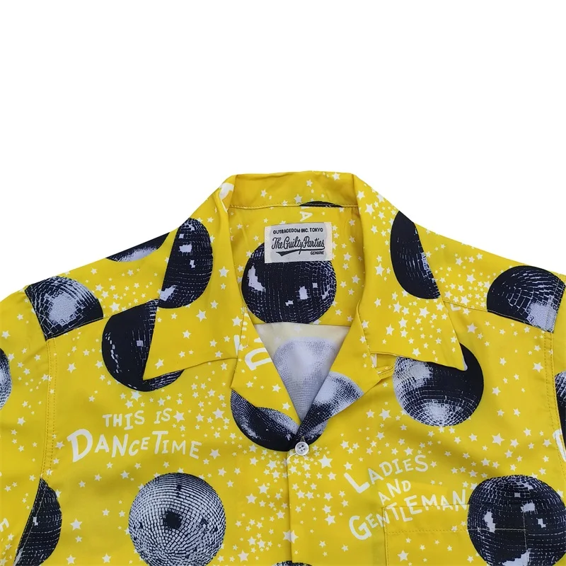 Mens Womens Trendy WACKO MARIA High Street Vintage Summer Full Print Mirror Ball Pattern Hawaii Short Sleeve Shirt