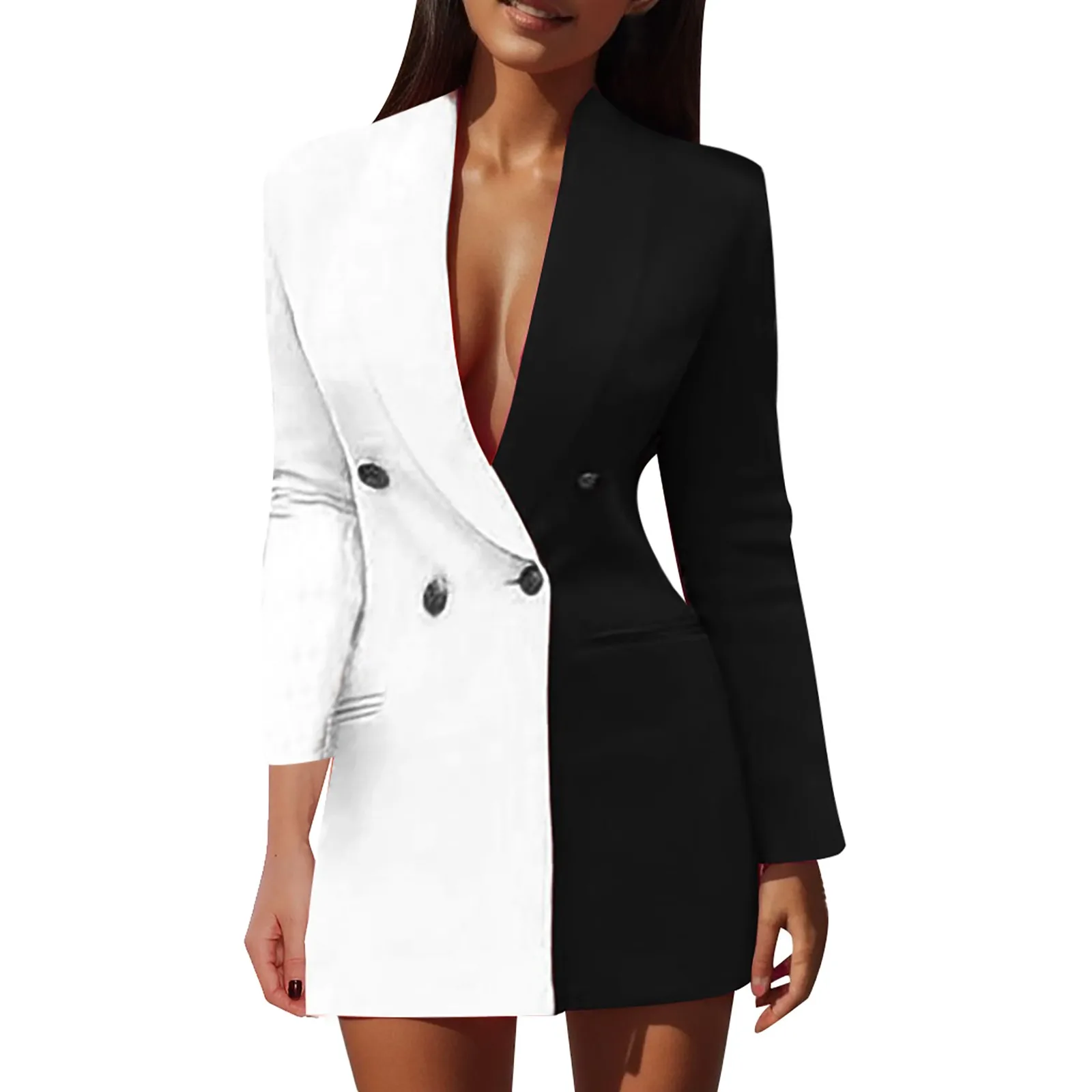 Women Blazer 2024 Winter Slim Long Sleeve Elegant Female Suit Double Black White Breasted Coat Jacket Office Dress Coat