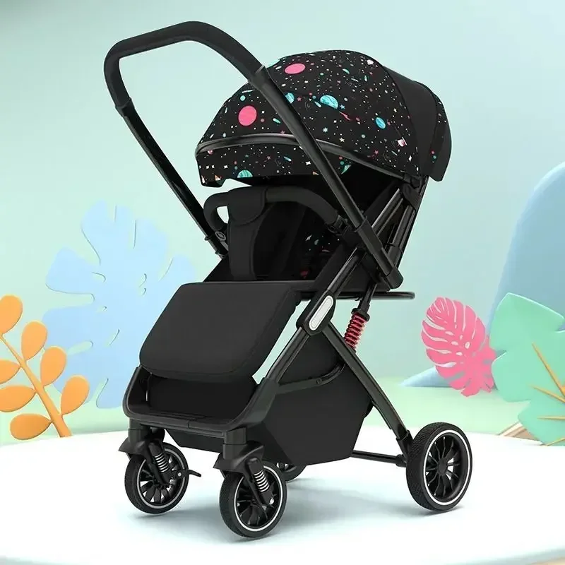 Baby Stroller Lightweight Foldable Two-way High Landscape Four-wheel Shock Absorption Baby Handcart Stroller