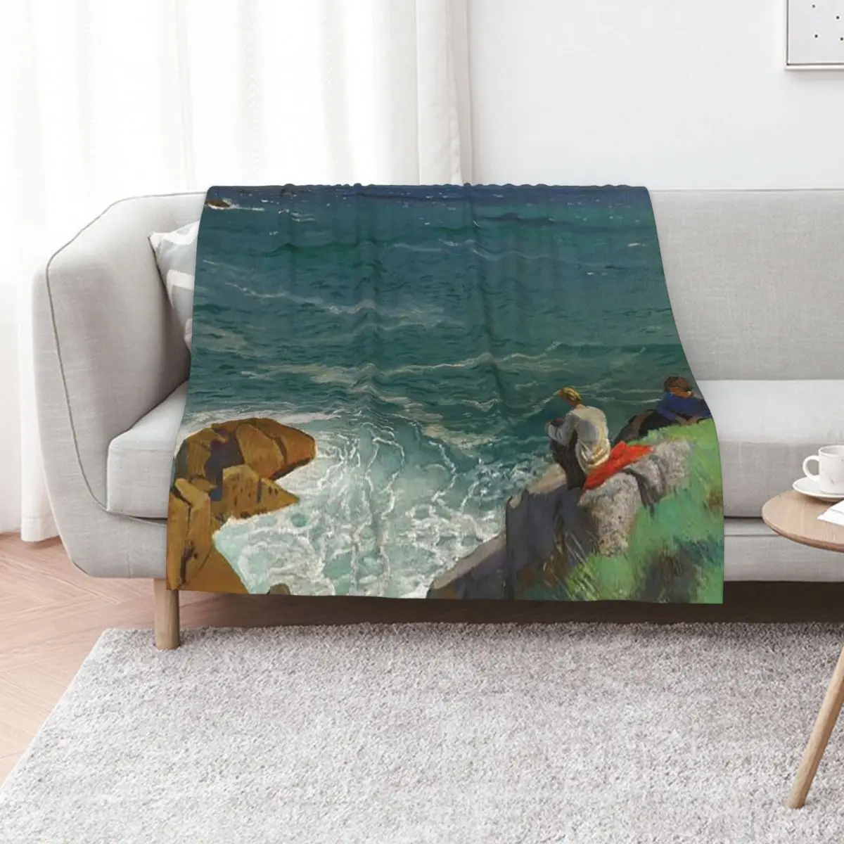 

The Green Sea, Lamorna (1907) - Dame Laura Knight Throw Blanket anime Retros Heavy Luxury Thicken Blankets