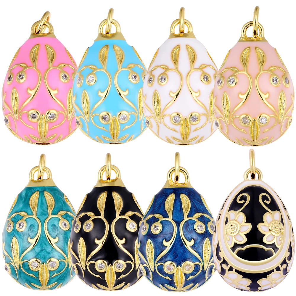 Juya Handmade Creative Oval Shape 18K Gold Plated Hollow Royal Flower Enamel Charms For DIY Women Luxury Wedding Jewelry Making