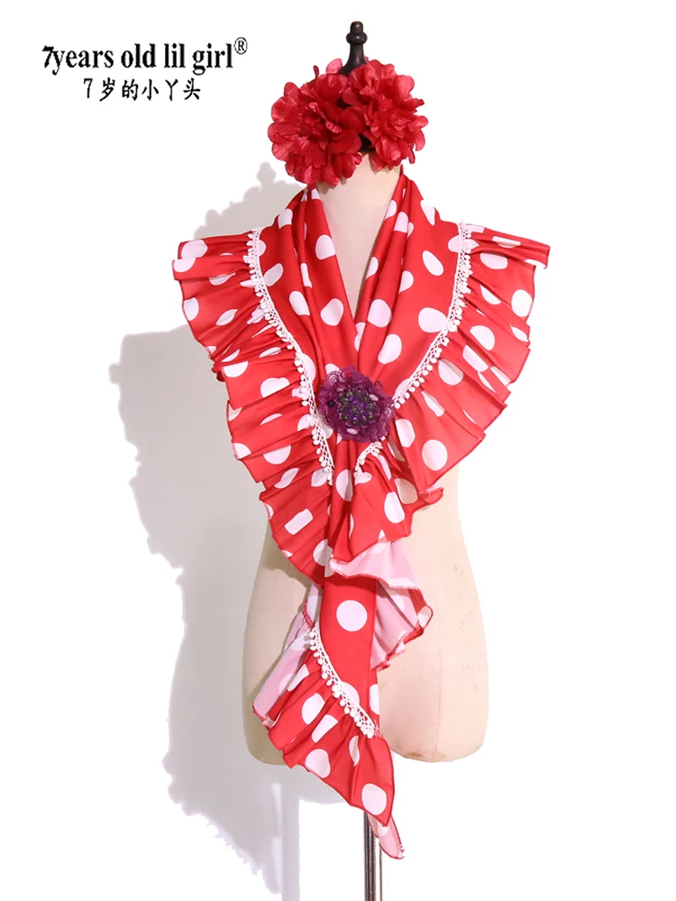 7yearsoldlilgirl Dance Dress Flamenco Boutique Printed Polka Dot Scarf BK409
