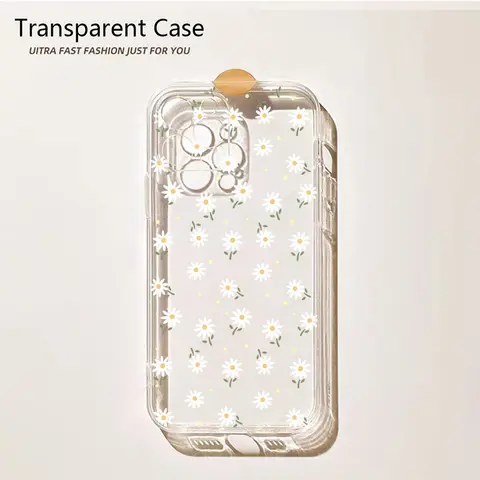 Clear Phone Cases White Daisy Print For Realme 14 Pro Plus 5G 9i 9 8 8i 10 11 12 13 C63 C61 C55 C53 C51 C65 C75 C67 Bumper Cover