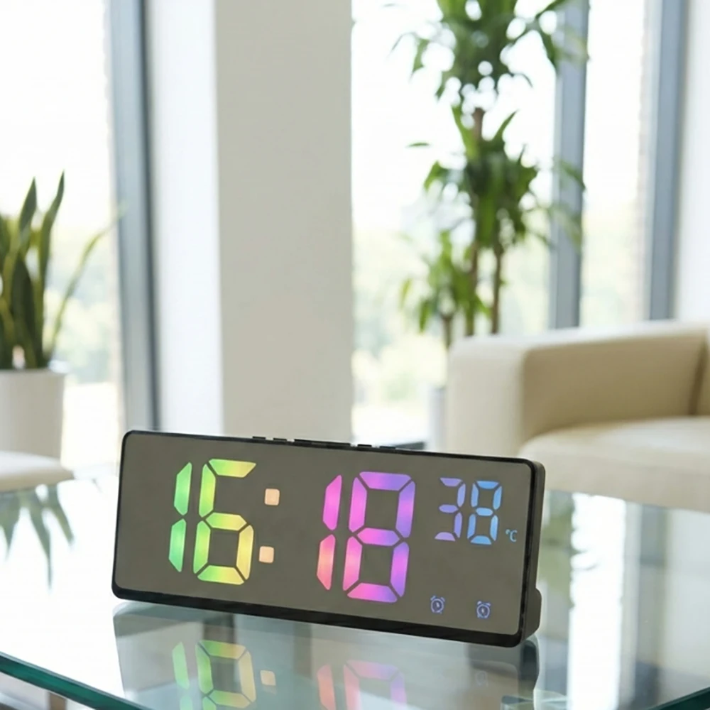Digitaler Wecker mit Temperaturanzeige, Doppelalarm, Schlummerfunktion, Spiegeloberfläche, Tischuhr für Schlafzimmer, Büro, Wohnzimmer, Küche